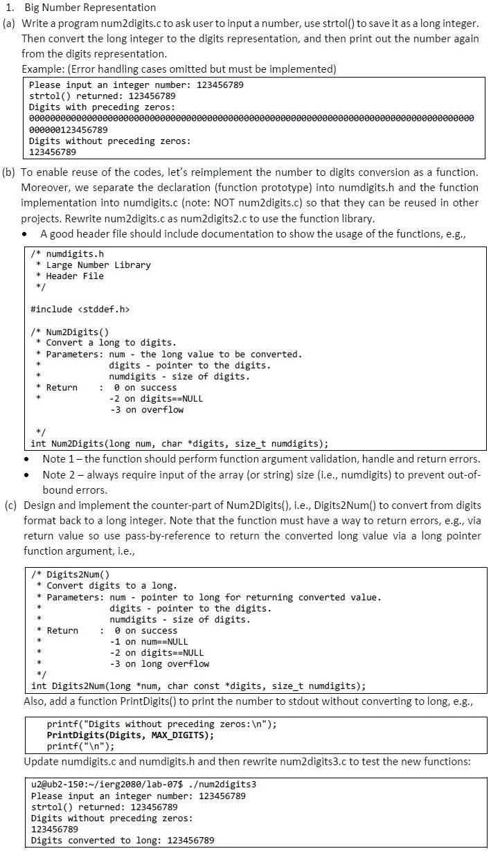 1. Big Number Representation (a) Write a program | Chegg.com