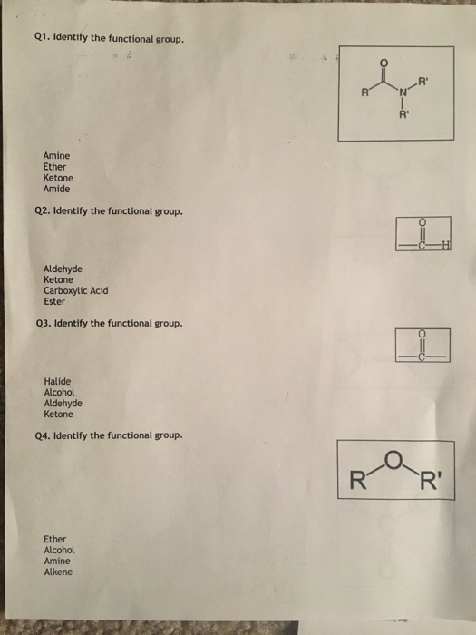 Solved Q1. Identify the functional group. Amine Ether Ketone | Chegg.com