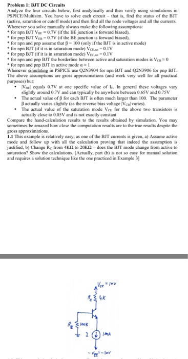 Solved Problem 1: BJT DC Circuits Analyze The Four Circuits | Chegg.com