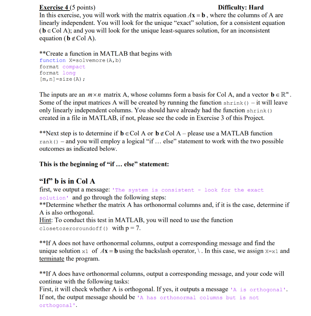 In Matlab, I attached Exercise 4 to help with the one | Chegg.com