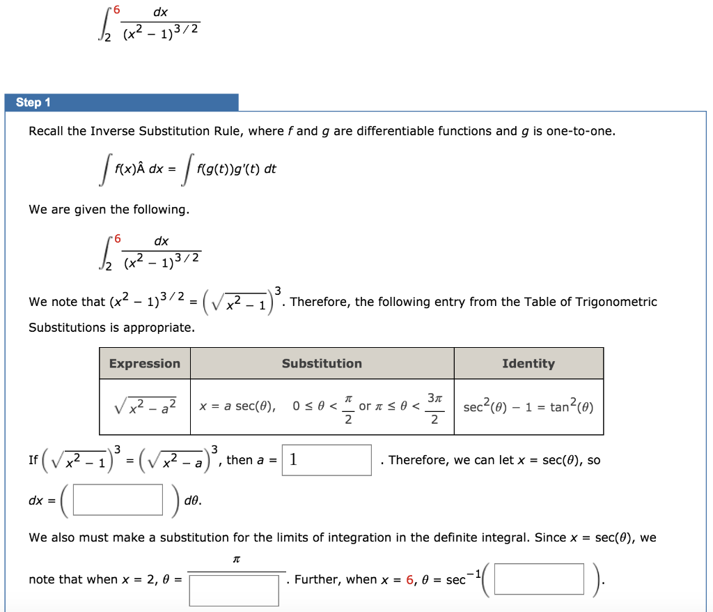 Solved Dx 1 Step 1 Recall The Inverse Substitution Rule Chegg Com