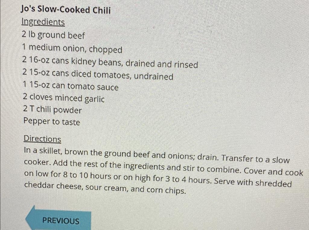 Solved ATI TEAS Reading Questions Jo's Slow Cooked Chili
