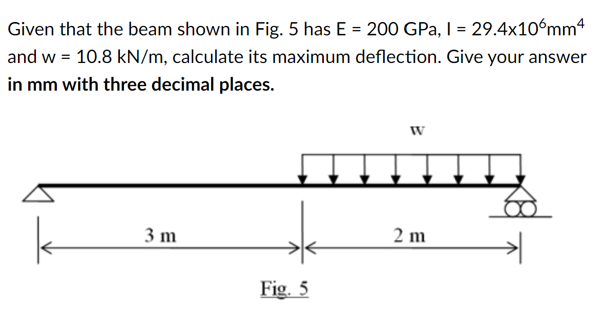 Solved Given That The Beam Shown In Fig. 5 Has 