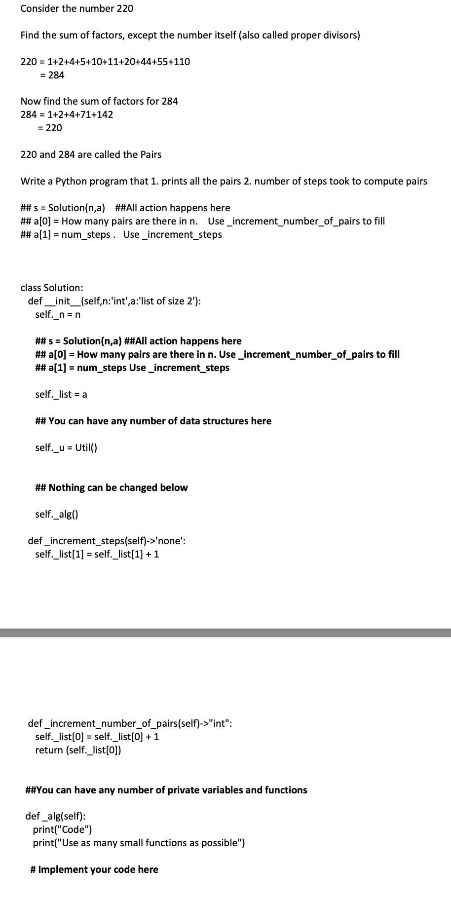 Solved find the sum of factors except the number itself chegg