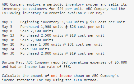 Solved ABC Company Employs A Periodic Inventory System And | Chegg.com