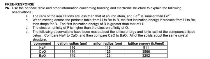 Solved c. FREE-RESPONSE 26. Use the periodic table and other | Chegg.com