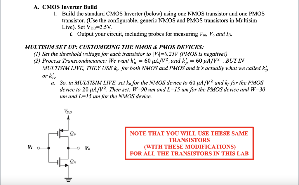 Solved A Cmos Inverter Build 1 Build The Standard Cmos