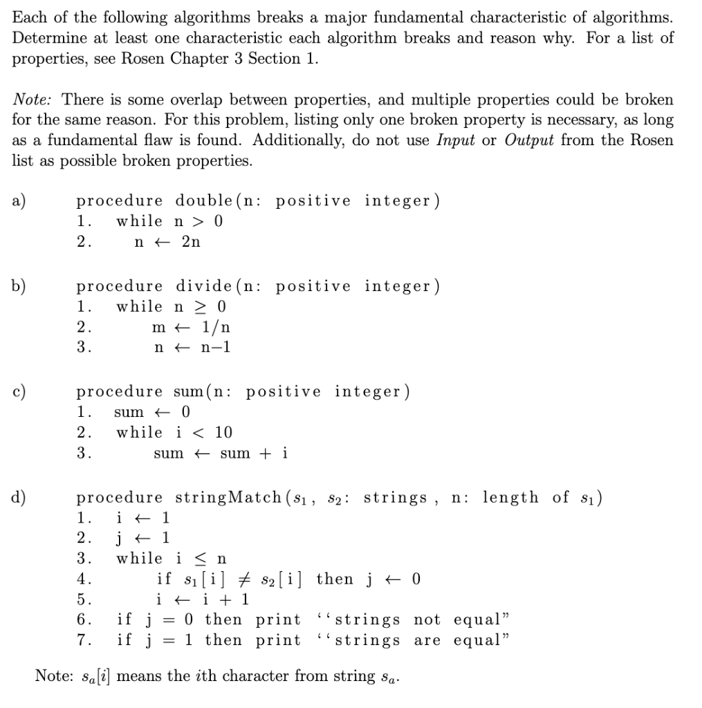 Each of the following algorithms breaks a major | Chegg.com