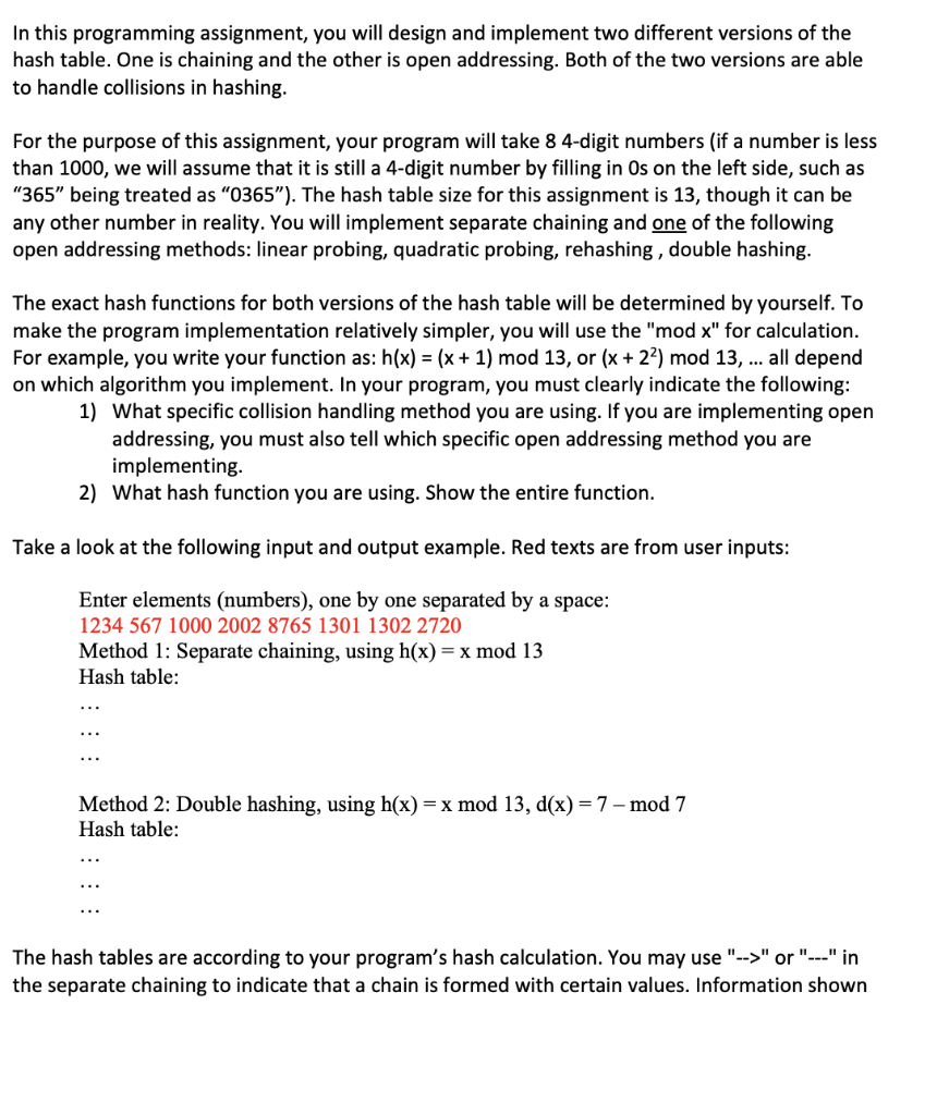 Solved In this programming assignment, you will design and | Chegg.com
