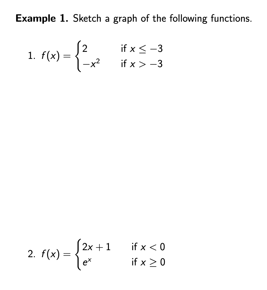 Solved Example 1. Sketch a graph of the following functions. | Chegg.com
