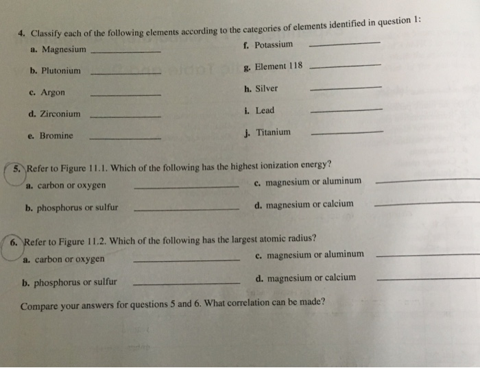 Solved 4. Classify each of the following elements according | Chegg.com