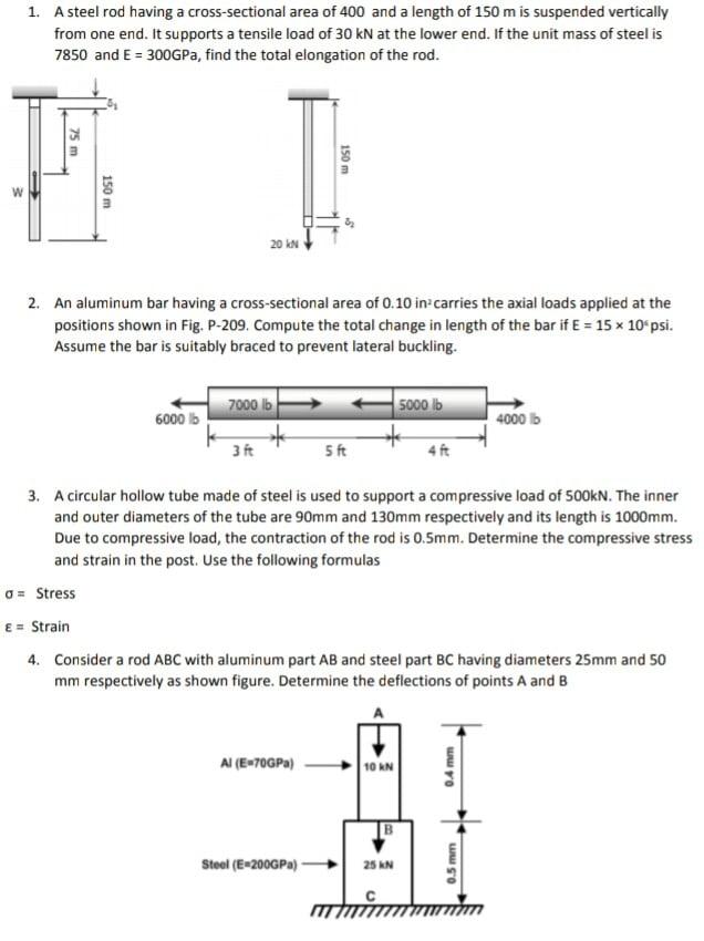 Solved 1. A steel rod having a crosssectional area of 400