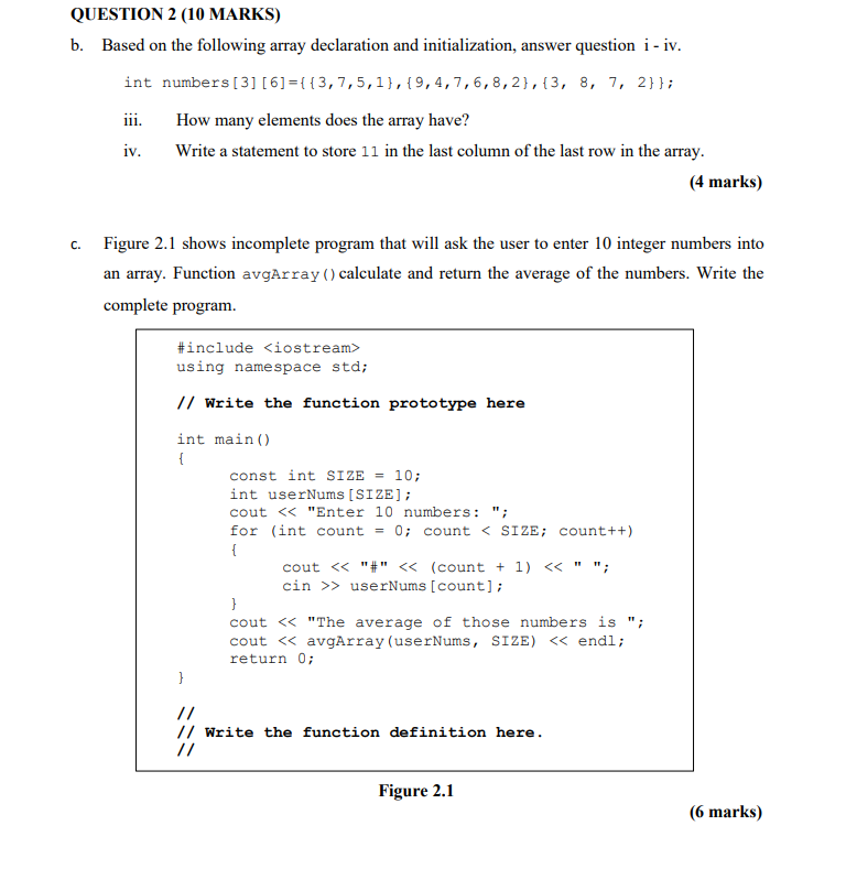 Solved QUESTION 2 (10 MARKS) b. Based on the following array | Chegg.com