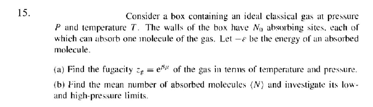 Solved 15. Consider a box containing an ideal classical gas | Chegg.com