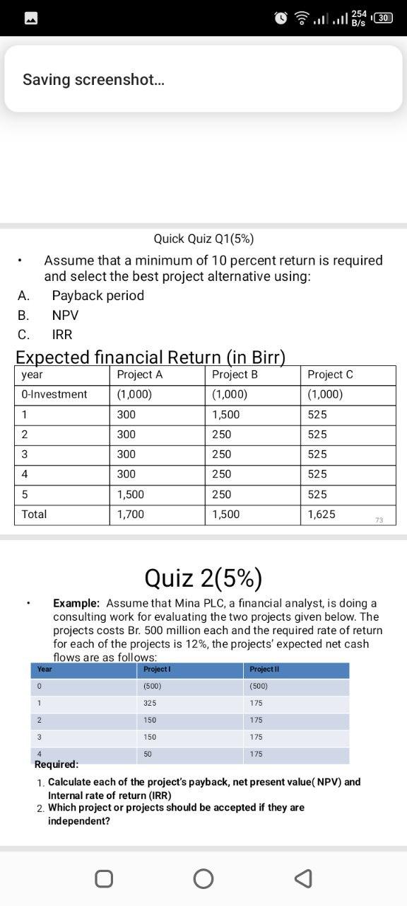 Solved - Assume that a minimum of 10 percent return is | Chegg.com