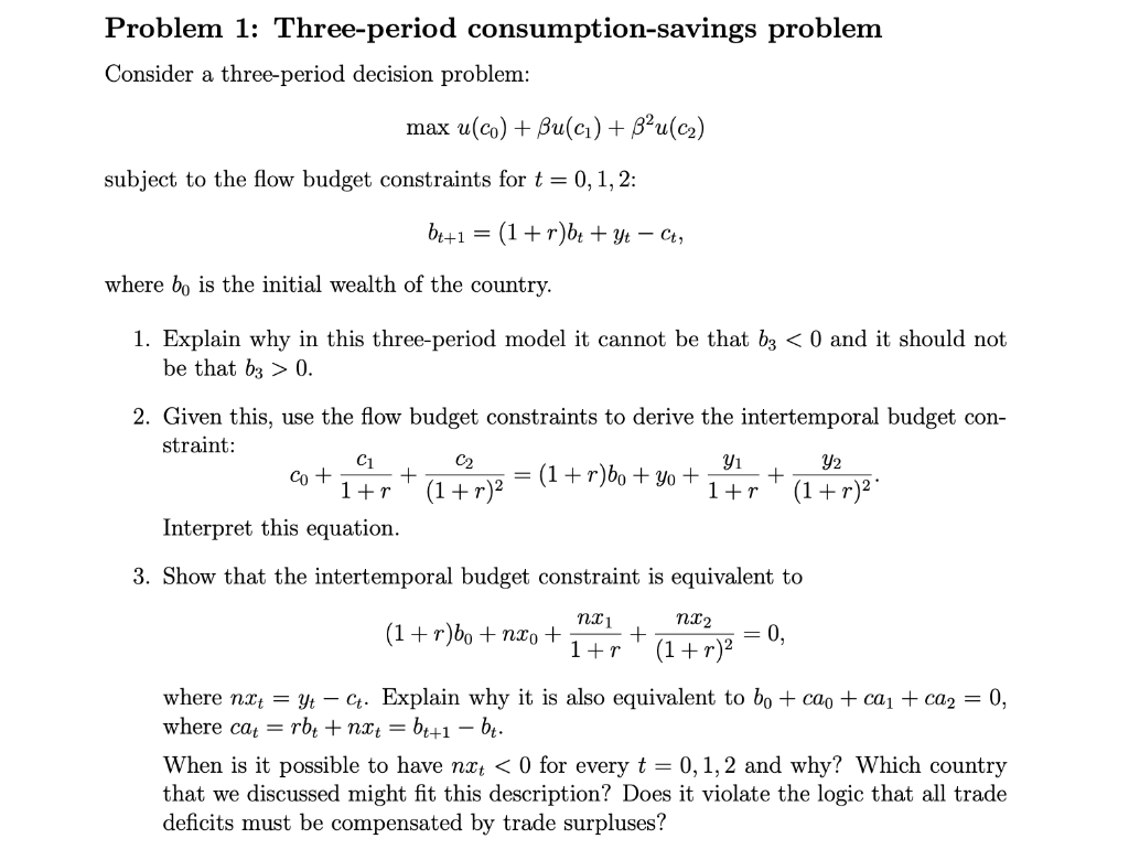 Problem 1: Three-period consumption-savings problem | Chegg.com