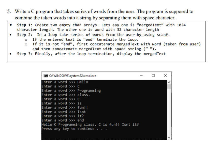 Solved 5. Write a C program that takes series of words from | Chegg.com