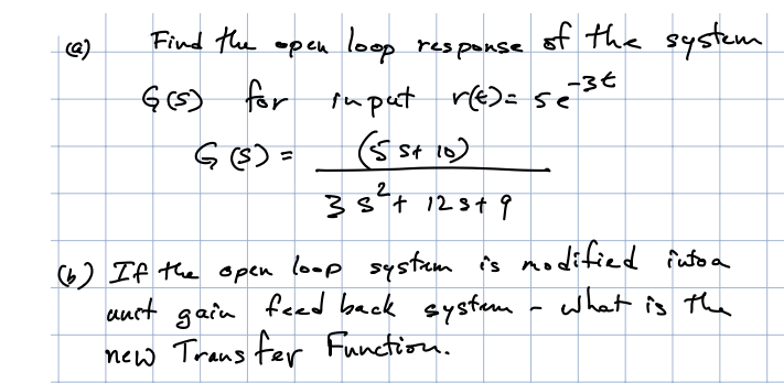 Solved Find the open loop response of the system G(s) for | Chegg.com