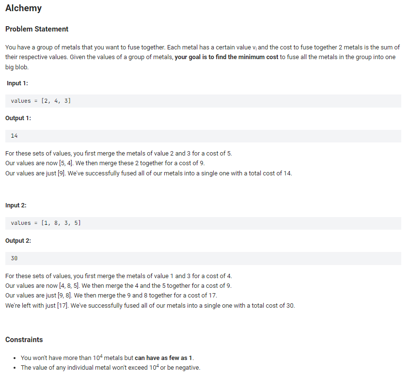 Solved Alchemy Problem Statement You have a group of metals | Chegg.com