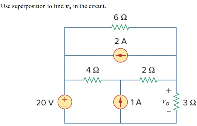 Solved Use superposition to find v, in the circuit. 6 Ω 2Α 4 | Chegg.com