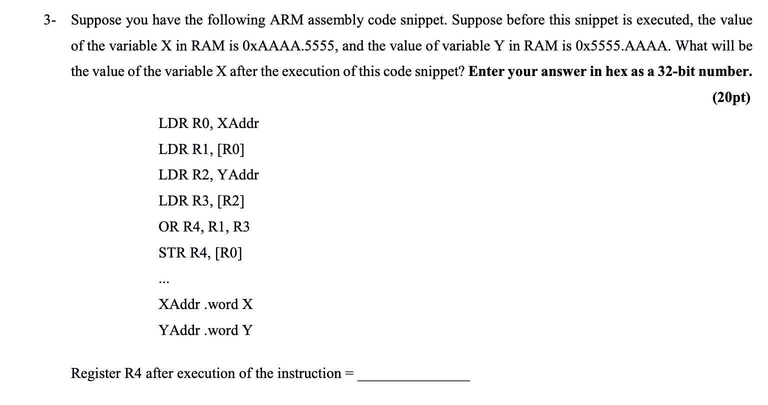 Solved 3- Suppose you have the following ARM assembly code | Chegg.com