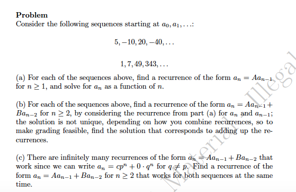 Problem Consider the following sequences starting at | Chegg.com