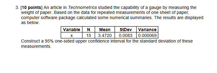 Solved [10 ﻿points] ﻿An article in Technometrics studied the | Chegg.com