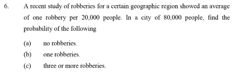 Solved A recent study of robberies for a certain geographic | Chegg.com