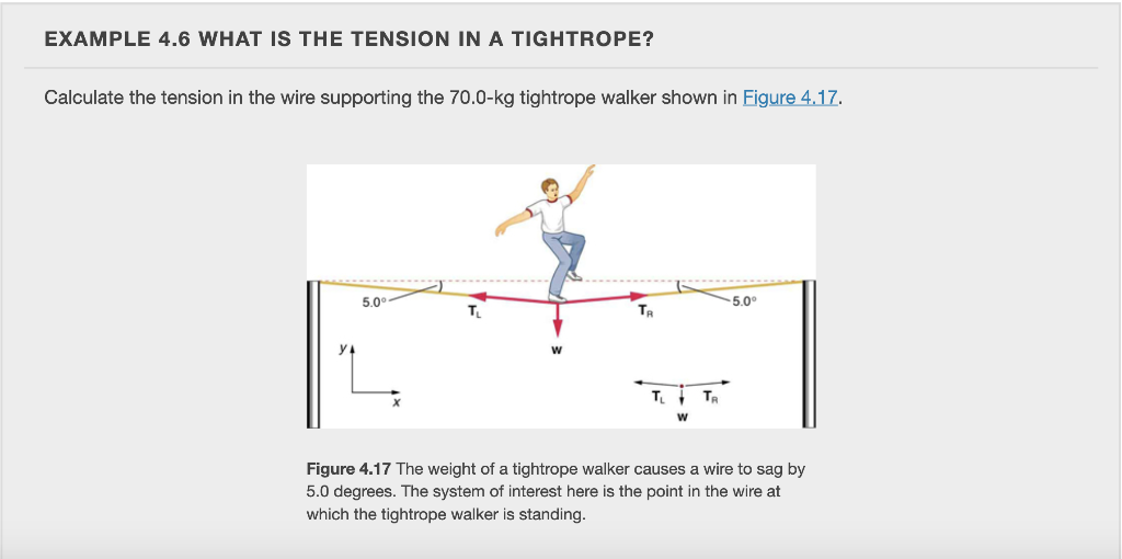 Solved Example 4 6 What Is The Tension In A Tightrope Chegg Com