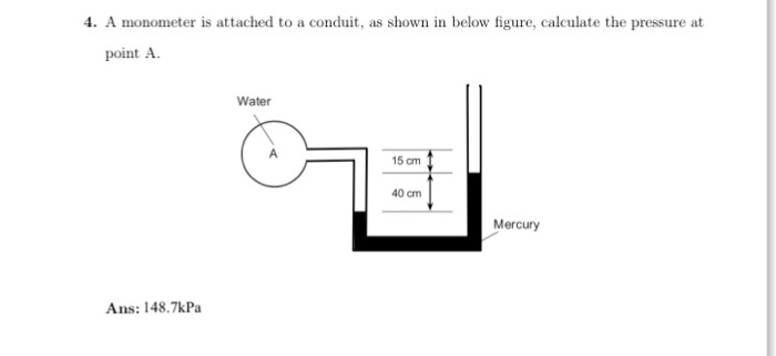 Solved . A monometer is attached to a conduit, as shown in | Chegg.com