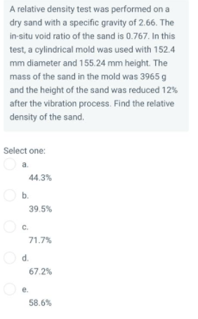 Solved A relative density test was performed on a dry sand | Chegg.com