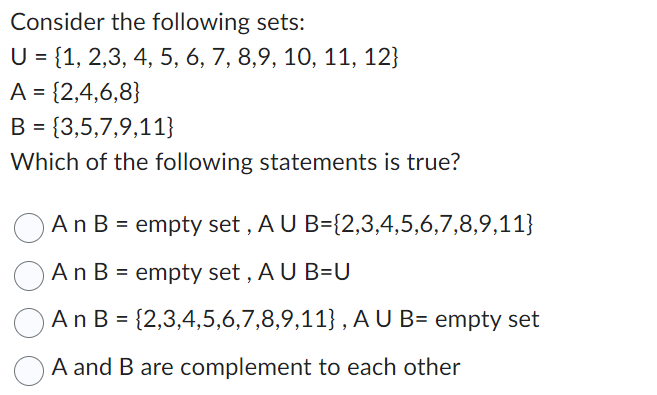 Solved Consider The Following Sets: | Chegg.com