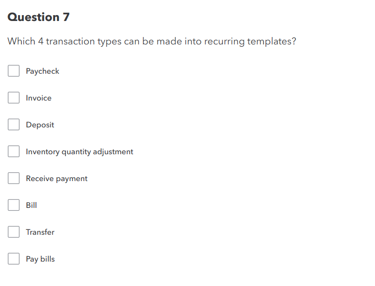 Which 4 Transaction Types Can Be Made Into Recurring Templates