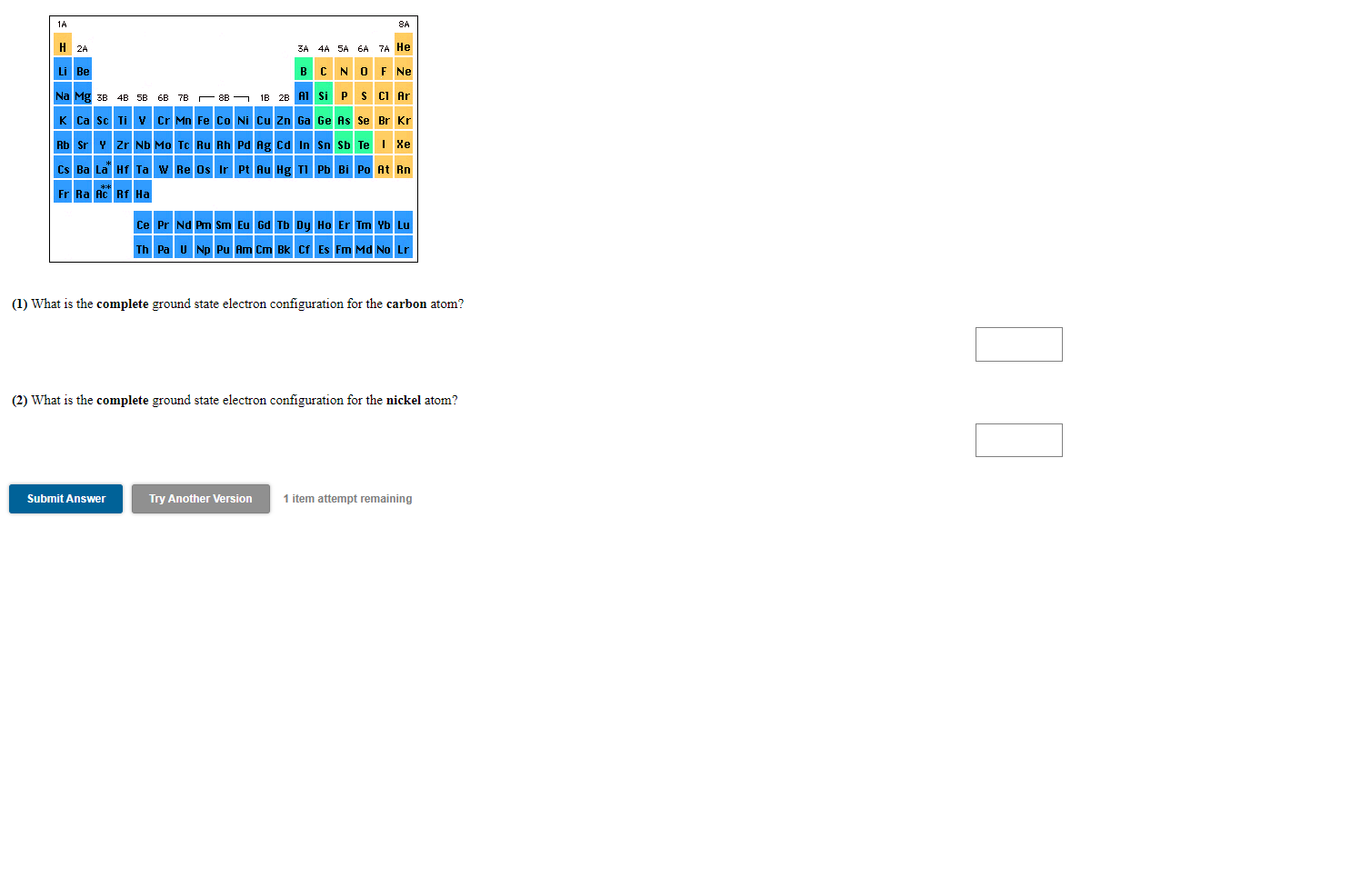 Solved 1A 8A H 2A 3A 4A 5A 6A 7A He Li Be B C N O F Ne Na Mg | Chegg.com