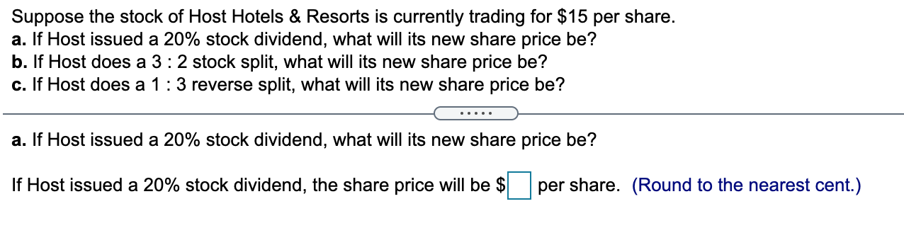 Solved per share. Suppose the stock of Host Hotels & Resorts | Chegg.com