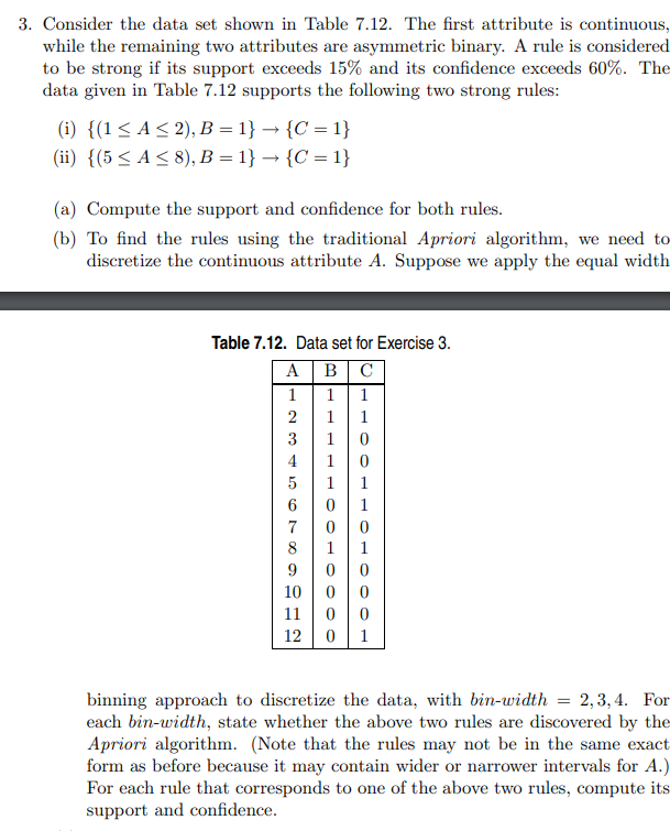 Solved 3. Consider the data set shown in Table 7.12. The | Chegg.com