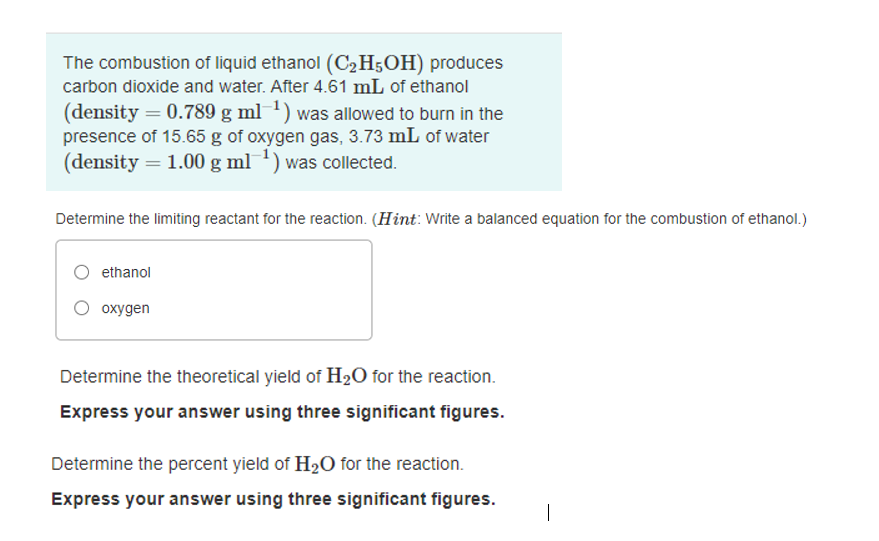 Solved The Combustion Of Liquid Ethanol C2h5oh Produces 2605