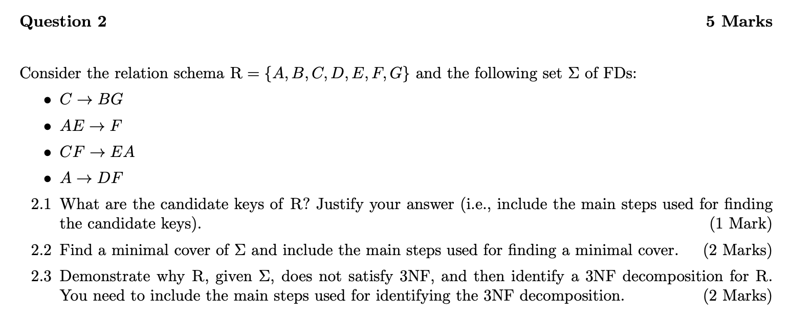 Solved Consider The Relation Schema R={A,B,C,D,E,F,G} And | Chegg.com