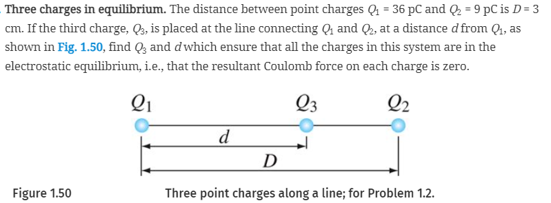 Solved Three Charges In Equilibrium. The Distance Between | Chegg.com