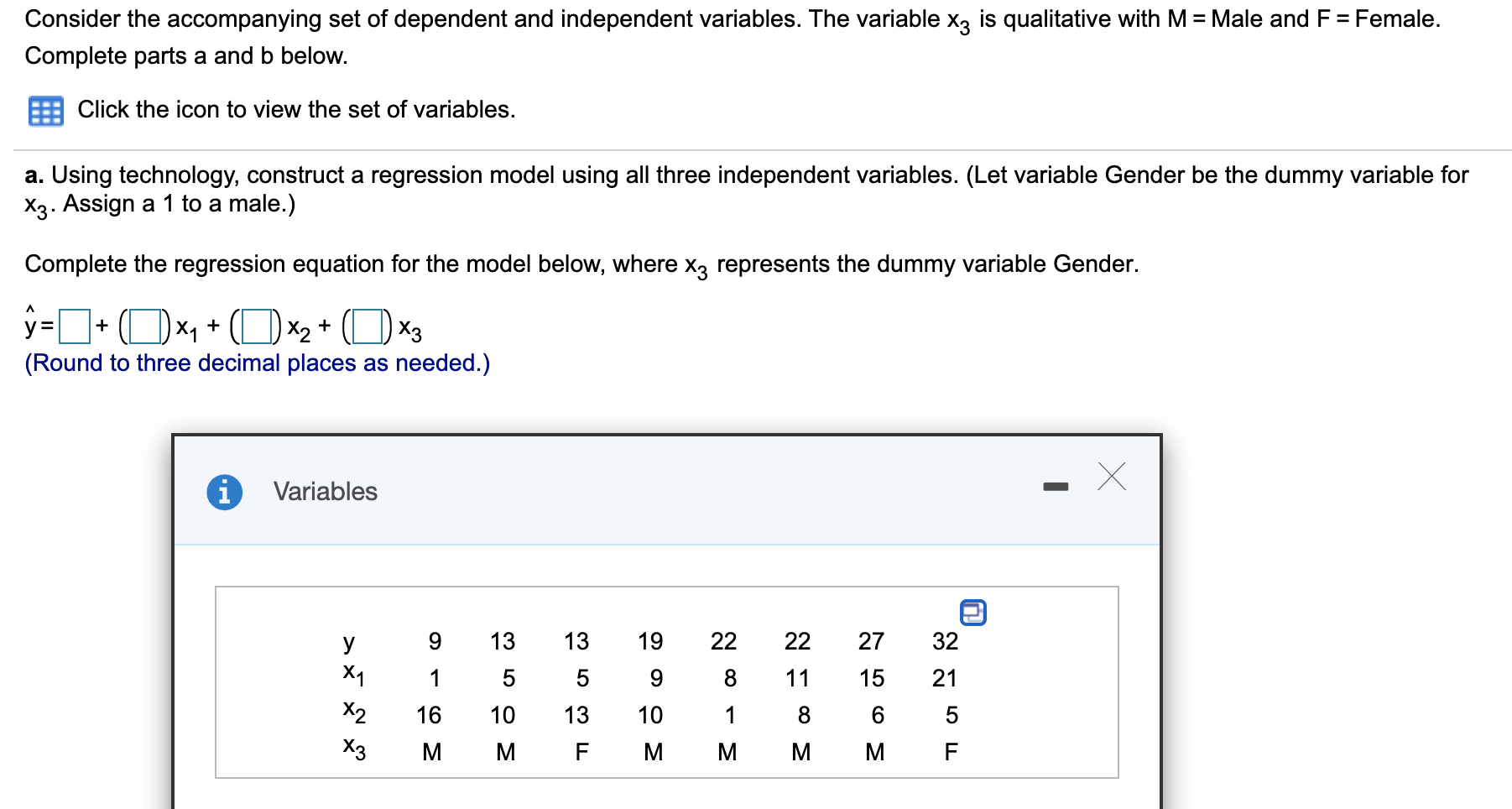 Solved Consider the accompanying set of dependent and | Chegg.com