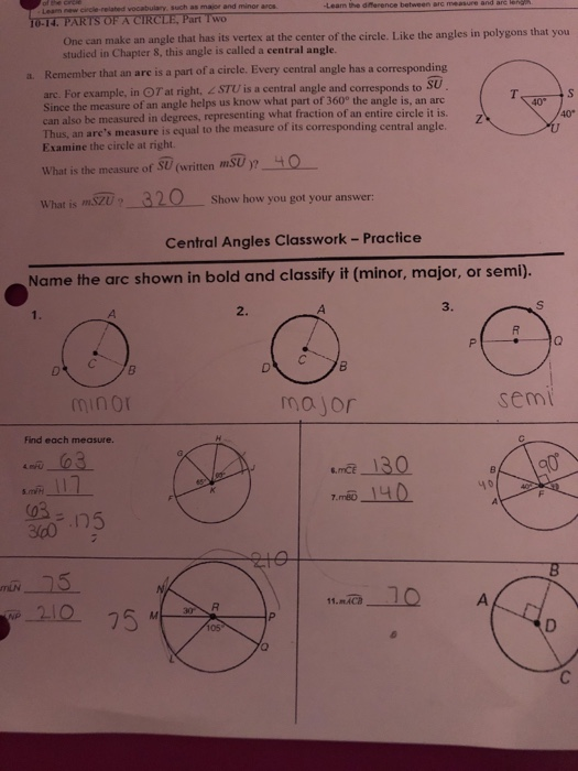 Unit 10 Circles Homework 2 Central Angles Arc Measures - camping distractiv