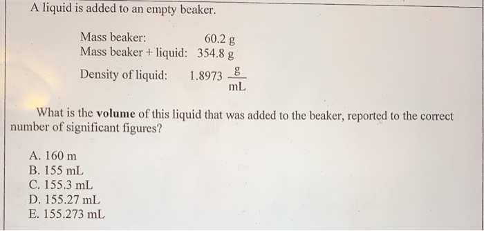 Solved A liquid is added to an empty beaker. 60.2 g Mass | Chegg.com