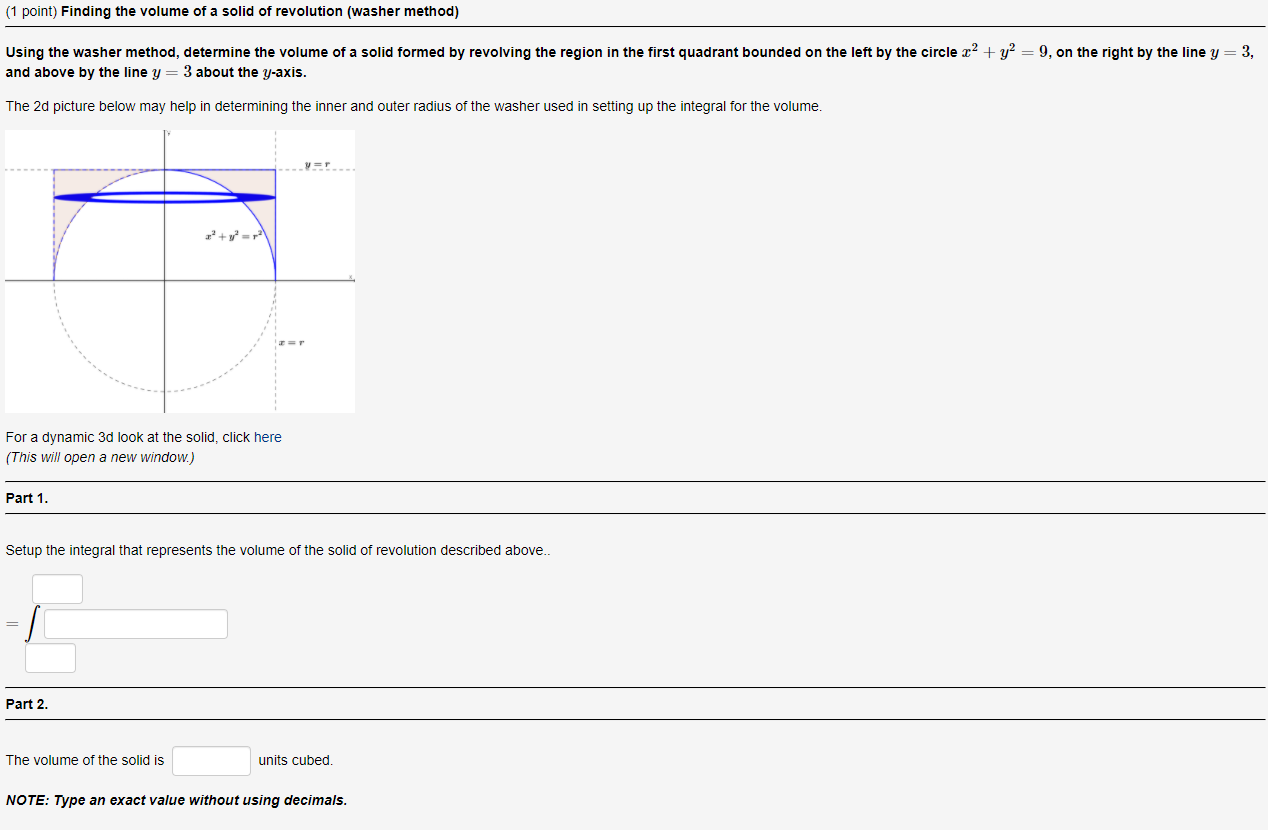 Solved (1 Point) Finding The Volume Of A Solid Of Revolution | Chegg.com