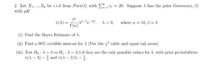 Solved 2. Let X1, ..., X6 be i.i.d from P ois(λ) with 6i=1 | Chegg.com