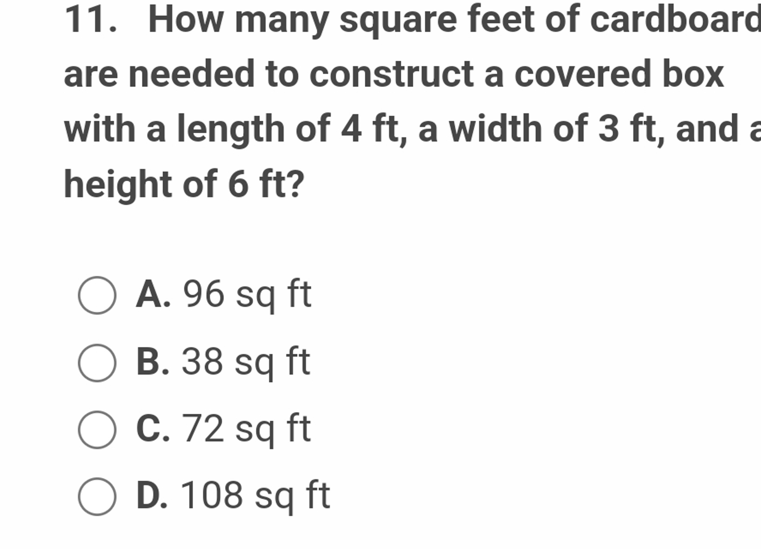 Solved How Many Square Feet Of Cardboardare Needed To Chegg 