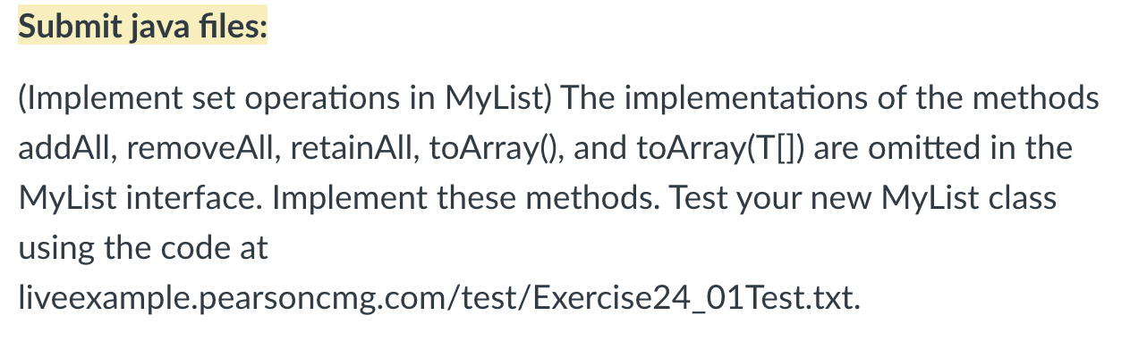 Solved Submit java files: (Implement set operations in | Chegg.com