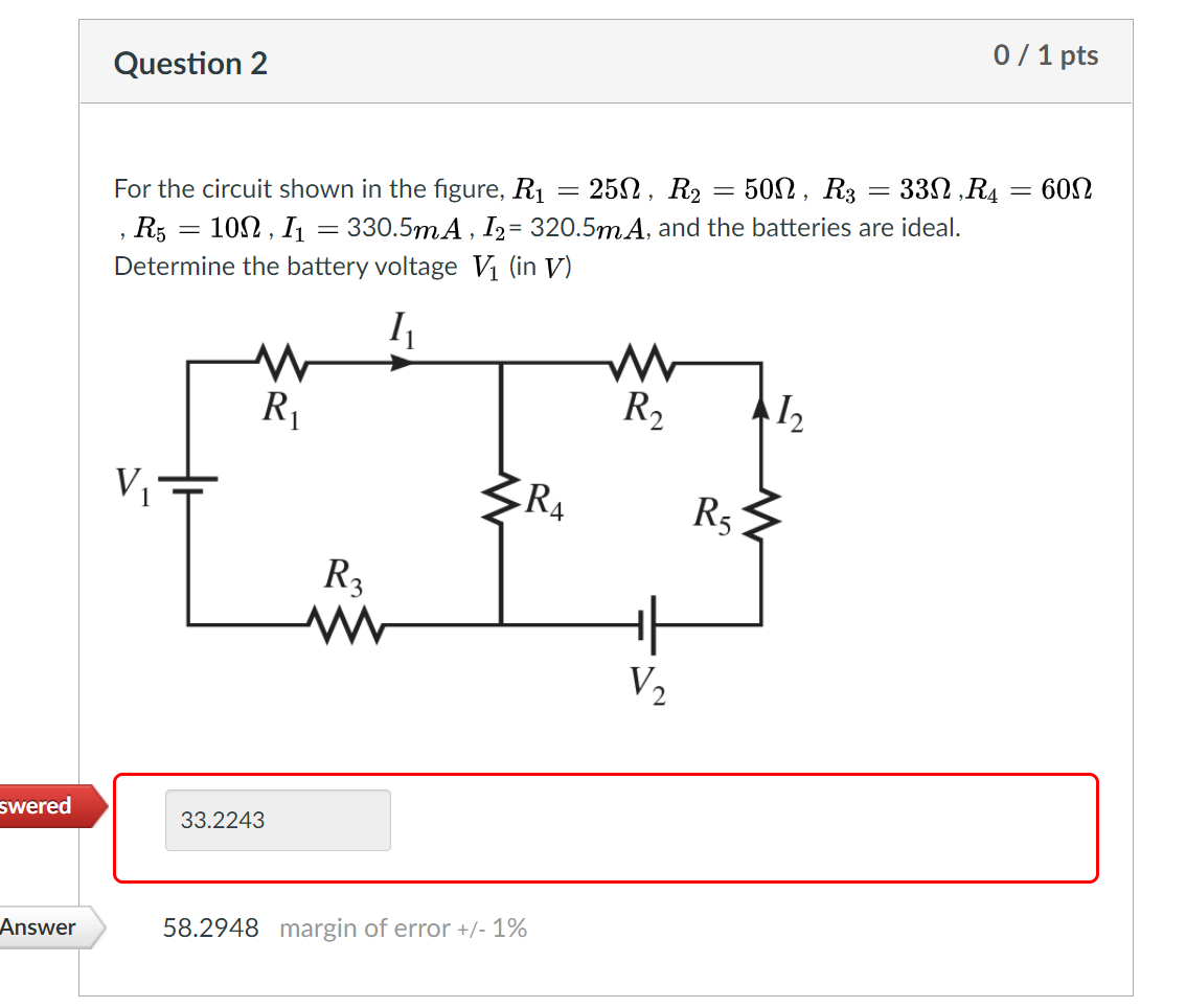 Solved Question 2 0 / 1 pts For the circuit shown in the | Chegg.com