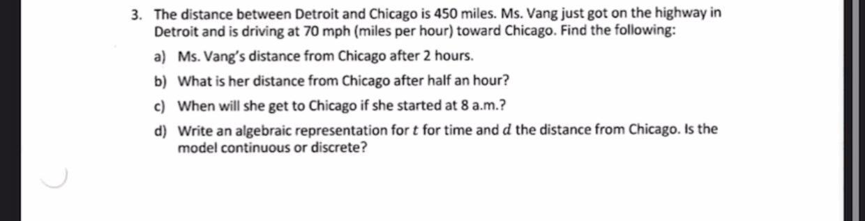 Solved 3. The distance between Detroit and Chicago is 450 Chegg