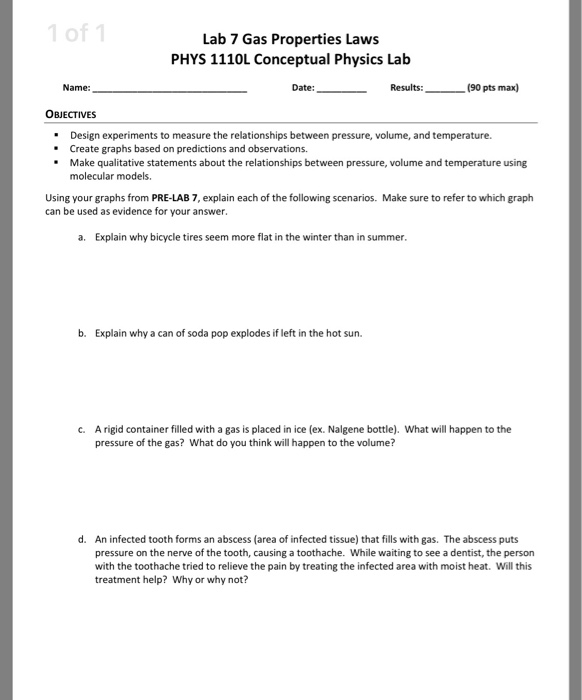 Solved of Lab 7 Gas Properties Laws PHYS 1110L Conceptual | Chegg.com