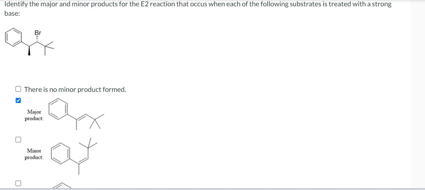 Solved Identify the major and minor products for the E2 | Chegg.com